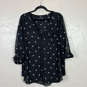 Maurices Women 2 Button Down Blouse Semi-Sheer Bow V-Neck Tab Sleeves 5‎ for $30